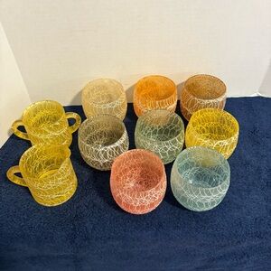 10 Pcs. MCM Colorcraft Spaghetti String Creamer & Sugar w/ 8 Glasses Shat-R-Pruf